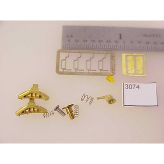 3074 -HO Diesel,wind screens/parts bag, wind screens, 4 open 1/16"W x 5/32"H, number plates (2) 3/32" x 19/64", screws, springs, 1-beacon lense (yellow), 2 re-rail castings, 1-bell casting - Pkg.1 set